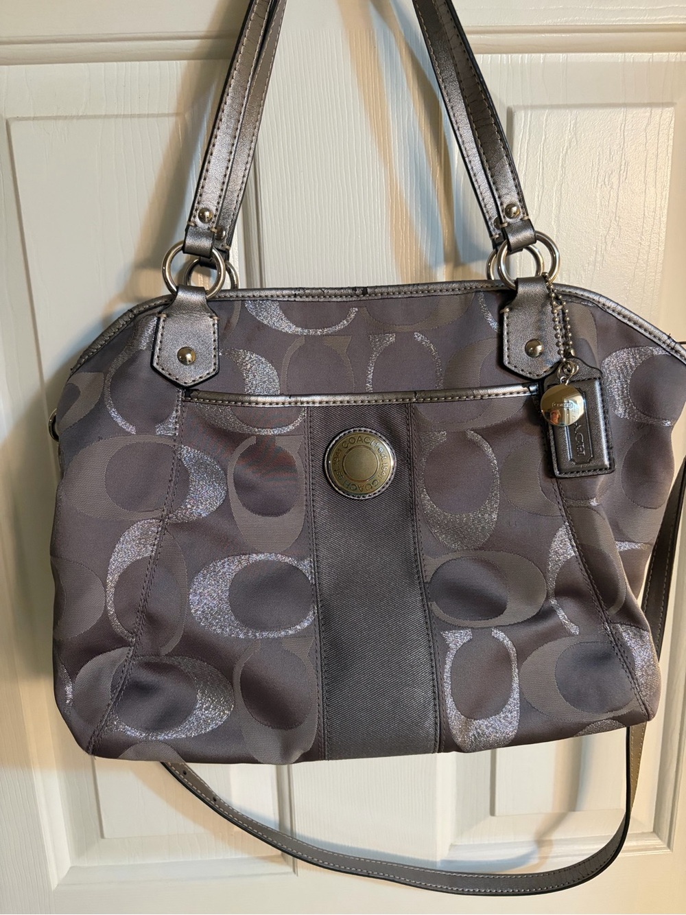 Coach Metallic Gray Signature Shoulder Bag